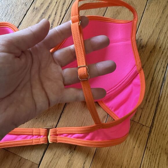 Kate Spade Size Large Bikini Top Swimsuit Orange Pink Underwire Adjustable Strap - Picture 4 of 6